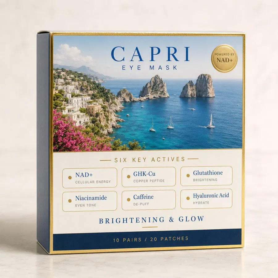 Capri Eye Mask box with blue NAD+ patches